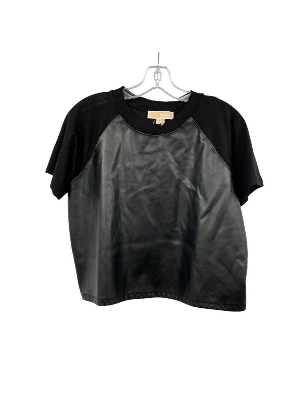 Michael Kors Faux Leather Top Short Sleeve Black Size Large